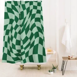 Deny Designs Maria Creative Play Checkers Sage Shower Curtain