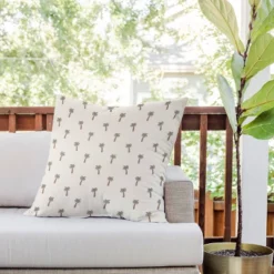 26"x26" Deny Designs Little Arrow Design Co Palm Tree Outdoor Throw Pillow Cream: UV & Mildew Resistant, Abstract Pattern, Square Shape