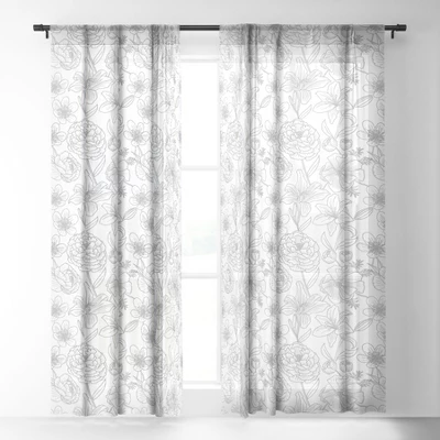 Emanuela Carratoni Line Art Floral Theme Single Panel Sheer Window Curtain - Deny Designs 2 Emanuela Carratoni Line Art Floral Theme Single Panel Sheer Window Curtain - Deny Designs