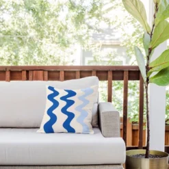 16"x16" Deny Designs Angela Minca Lines Outdoor Throw Pillow Blue