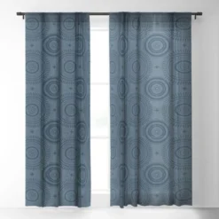 Little Arrow Design Co Boho Sun And Stars Dark Blue Single Panel Sheer Window Curtain - Deny Designs