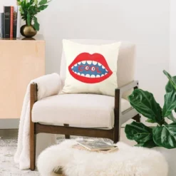 16"x16" Nick Nelson Cool Mouth Square Throw Pillow Red - Deny Designs: Modern Decorative For Couch, Indoor Use, Zipper Closure