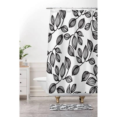Julia Da Rocha Leaves Shower Curtain Black/White - Deny Designs 4 Julia Da Rocha Leaves Shower Curtain Black/White - Deny Designs - Image 2