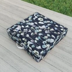 Ninola Design Watery Abstract Flowers Navy Outdoor Floor Cushion - Deny Designs