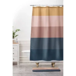 Colour Poems Minimal Retro Striped Memory Foam Bath Mat Blue/Pink - Deny Designs