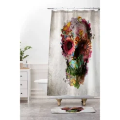 Ali Gulec Gardening Floral Skull Shower Curtain Yellow - Deny Designs