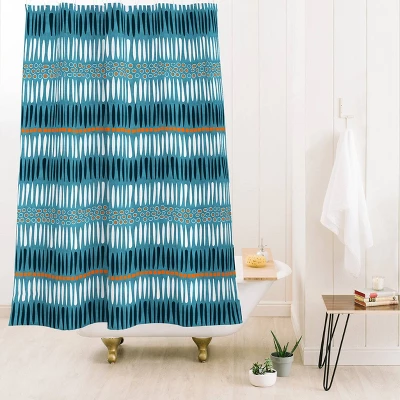 Caroline Okun Baby Teeth Mudcloth Shower Curtain Blue - Deny Designs 3 Caroline Okun Baby Teeth Mudcloth Shower Curtain Blue - Deny Designs