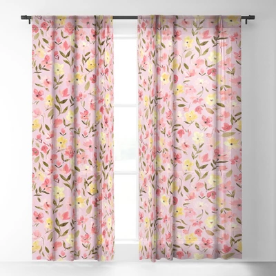 Ninola Design Fresh Flowers Pink Single Panel Sheer Window Curtain - Deny Designs 3 Ninola Design Fresh Flowers Pink Single Panel Sheer Window Curtain - Deny Designs