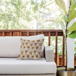 16"x16" Deny Designs Iveta Abolina Protea Bone Outdoor Throw Pillow: Abstract Design, Polyester, Square Shape, Spot Clean