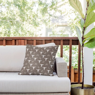 18"x18" Deny Designs Little Arrow Design Co Cow Skull Outdoor Throw Pillow Taupe 3 18"x18" Deny Designs Little Arrow Design Co Cow Skull Outdoor Throw Pillow Taupe