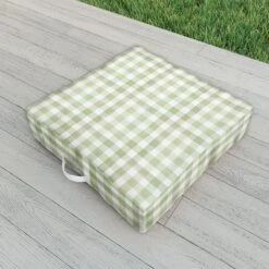 Ninola Design Watercolor Gingham Salad Green Outdoor Floor Cushion - Deny Designs