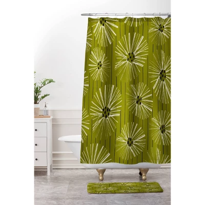 Deny Designs Ayeyokp Retro Daisies Musk Green Shower Curtain 4 Deny Designs Ayeyokp Retro Daisies Musk Green Shower Curtain - Image 2