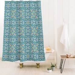 Bohemian Bloom Shower Curtain Turquoise - Deny Designs
