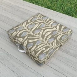 Alisa Galitsyna Bellflower Pattern Cream Olive Outdoor Floor Cushion - Deny Designs
