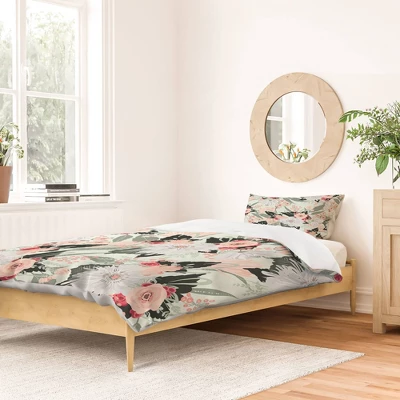 Floral Iveta Abolina Carmella Crème Duvet Cover Set Green - Deny Designs 3 Floral Iveta Abolina Carmella Crème Duvet Cover Set Green - Deny Designs