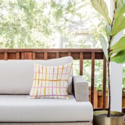 16"x16" Deny Designs D'Annick Summer Lines Outdoor Throw Pillow Orange: Abstract Design, Polyester Fill, Square Shape