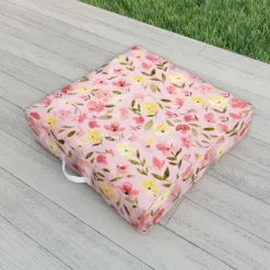 Ninola Design Fresh Flowers Pink Outdoor Floor Cushion - Deny Designs