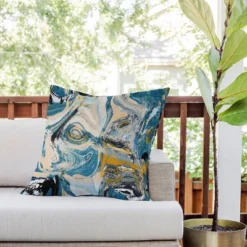 26"x26" Deny Designs Alyssa Hamilton Art Tide Outdoor Throw Pillow Blue/Yellow