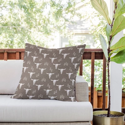 26"x26" Deny Designs Little Arrow Design Co Cow Skull Outdoor Throw Pillow Taupe 3 26"x26" Deny Designs Little Arrow Design Co Cow Skull Outdoor Throw Pillow Taupe