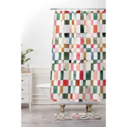 Watercolor Checker Yuletide Memory Foam Bath Mat - Deny Designs