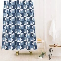 Deny Designs Schatzi Brown Geo Quilt Shower Curtain Denim Blue